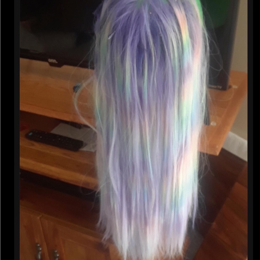 Holographic pastel rainbow lavender base wig